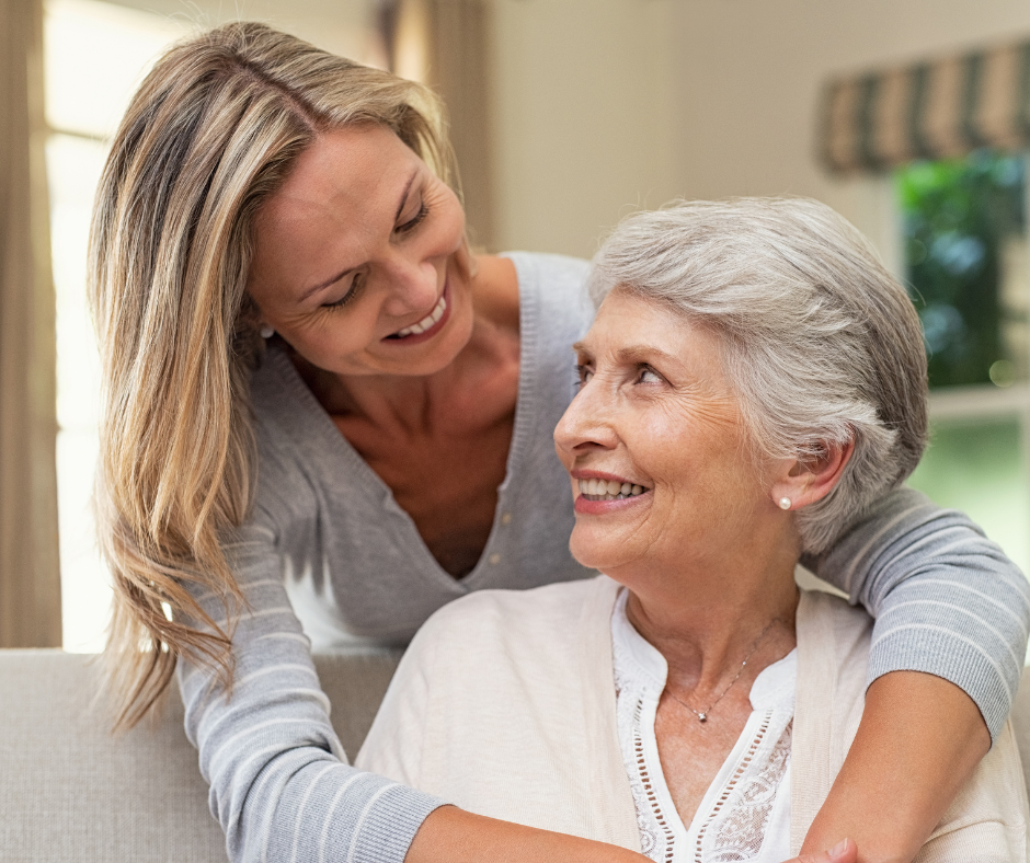 Adult daughter with senior aged mother